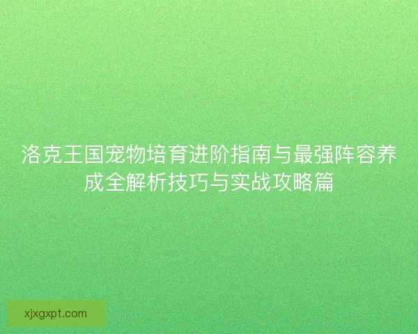 洛克王国宠物培育进阶指南与最强阵容养成全解析技巧与实战攻略篇